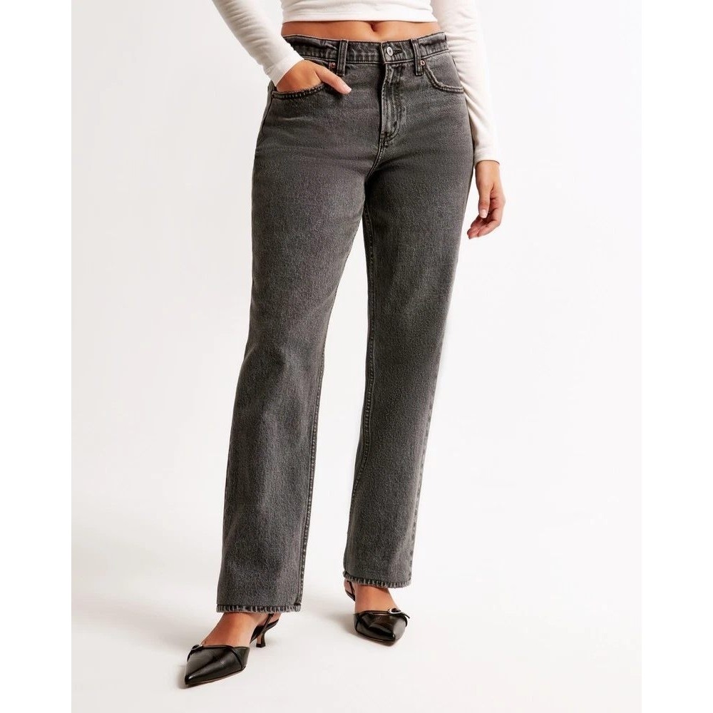 Abercrombie & Fitch Curve Love 90s Straight Ultra High Rise Jeans Black 31 12R
